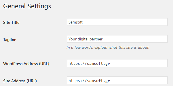 Wordpress general settings page